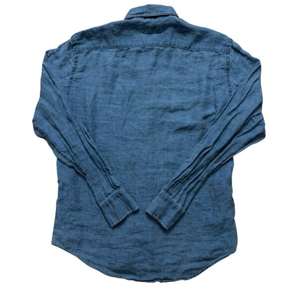 Boggi Milano Shirt Mens Size L Long Sleeve Button 100% Linen Custom Fit Blue - Picture 3 of 6